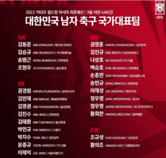 한국 이란 축구 선발선수 명단