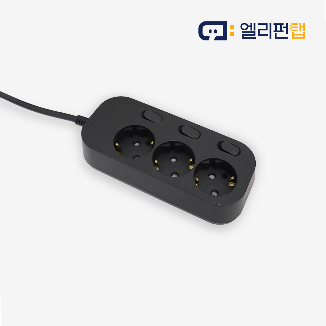 엘리펀탭 자동소화 멀티탭 인테리어 디자인 멀티탭 4구 콘센트 올블랙 1.5m 상세 이미지 1