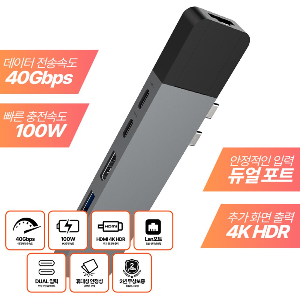 하이퍼드라이브 GN28N 6in2 맥북에어 맥북프로 100W멀티 썬더볼트 USB 맥북허브 상세 이미지 2
