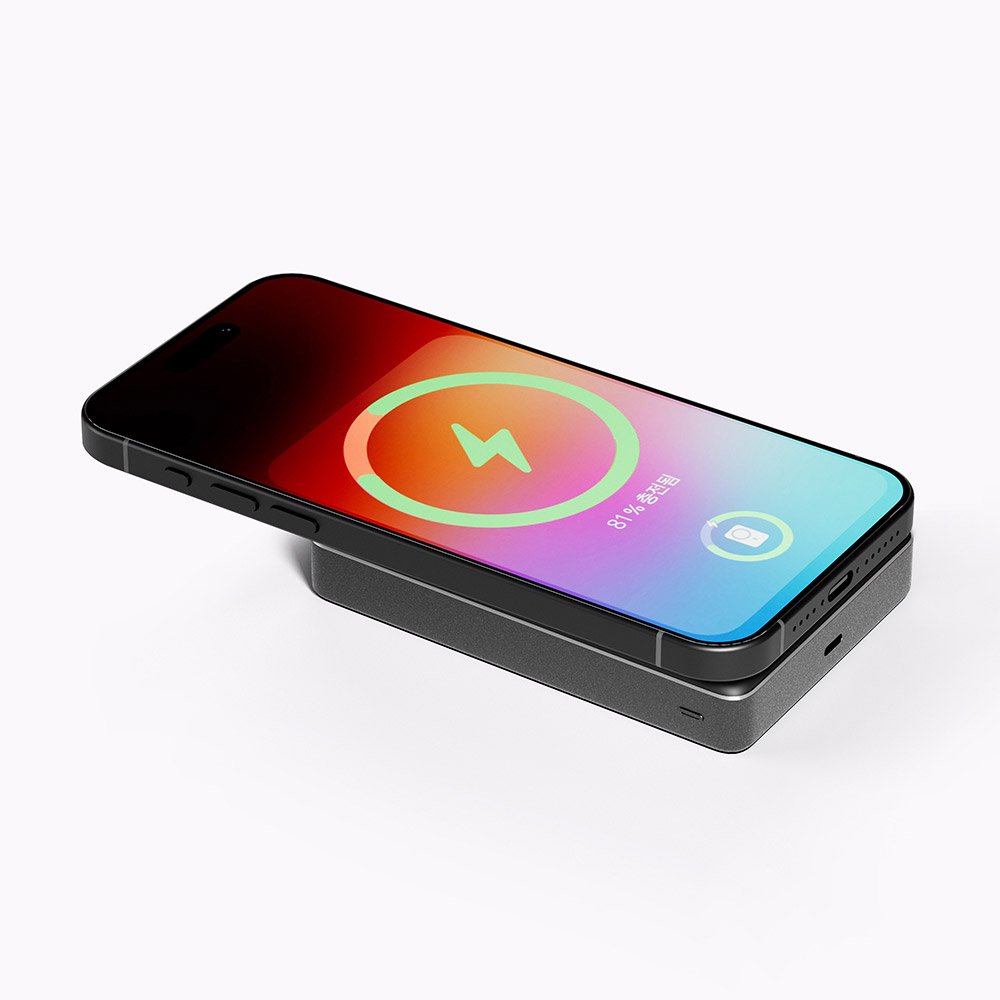 지니비 포켓비 초슬림 맥세이프 보조배터리, 고속 무선충전 휴대용 5000mAh, 실버 상세 이미지 2