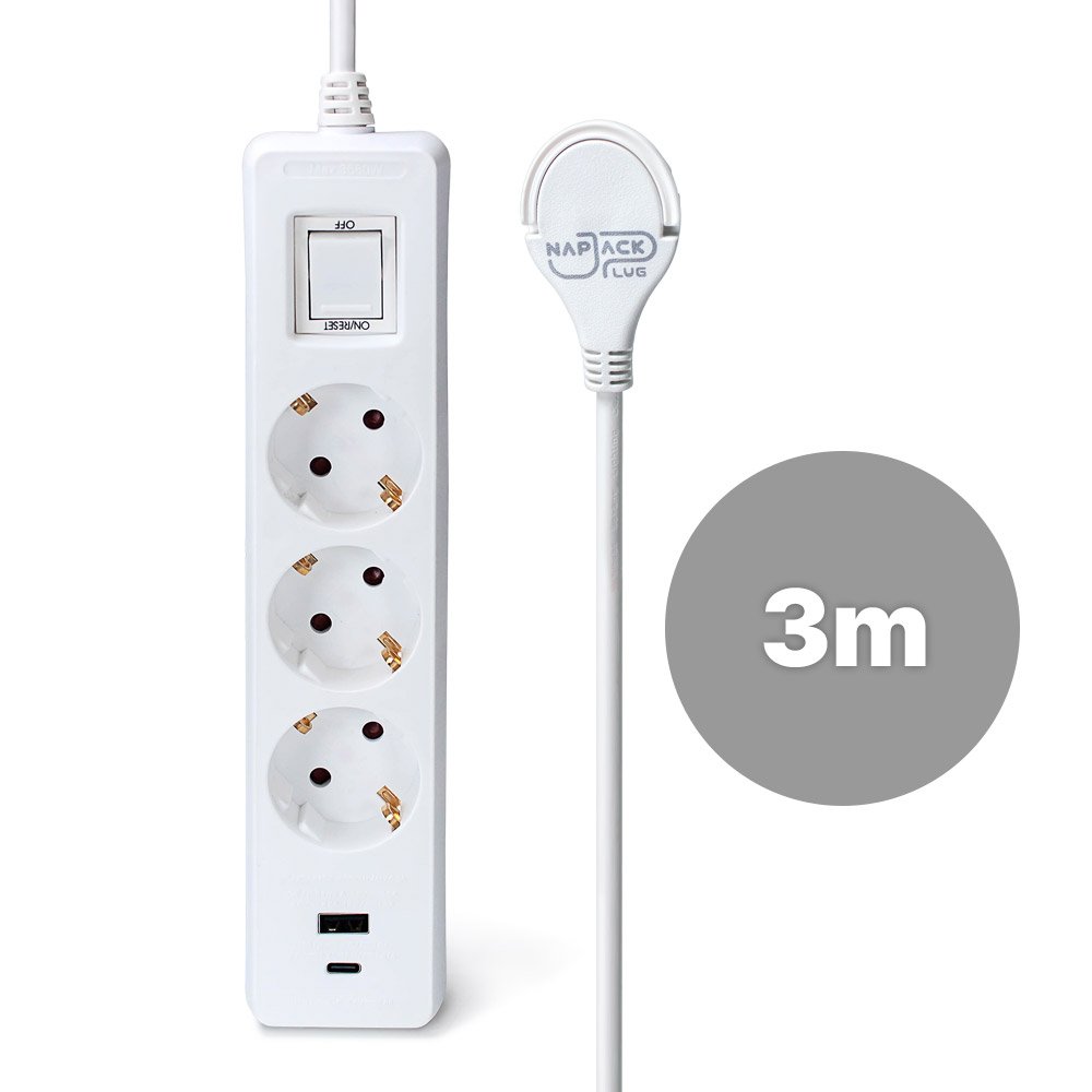 러그박스 3구 멀티탭 USB-C 타입 납작 플러그 안전커버 포함 3m, 화이트, 1개 상세 이미지 1
